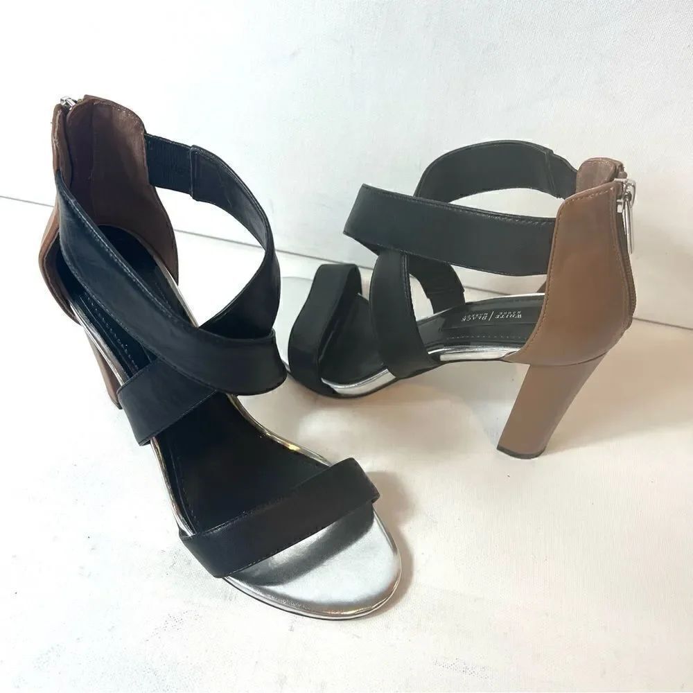 White House Black Market Melodie High Heel Sandals Black Leather Womens Size 8 M